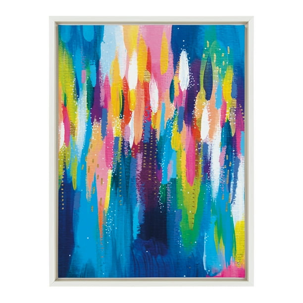 Kate and Laurel Abstract EV Bright Brush Strokes 033 Framed Canvas Art