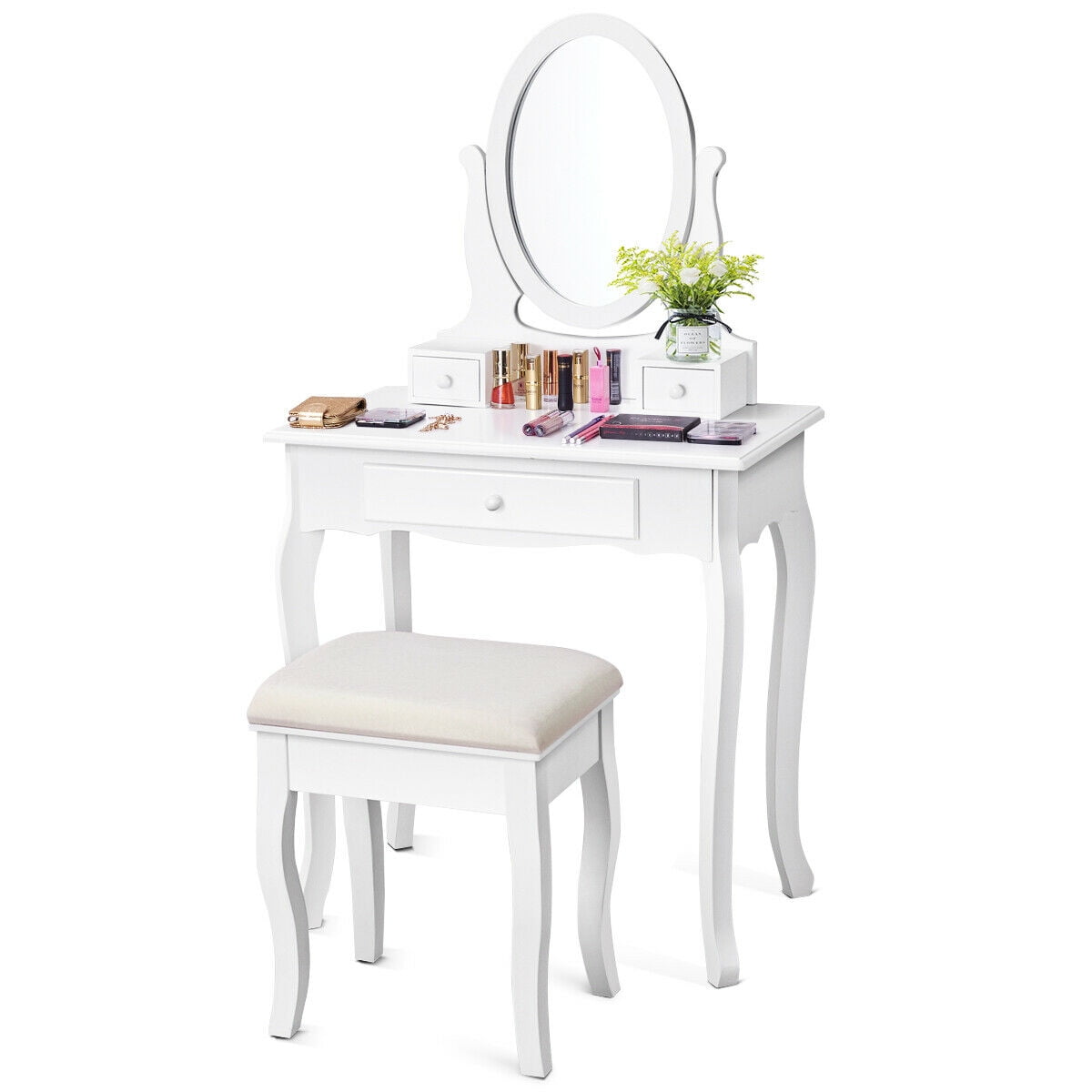 Costway Makeup Dressing Table Vanity Set Jewelry W Mirror Stool