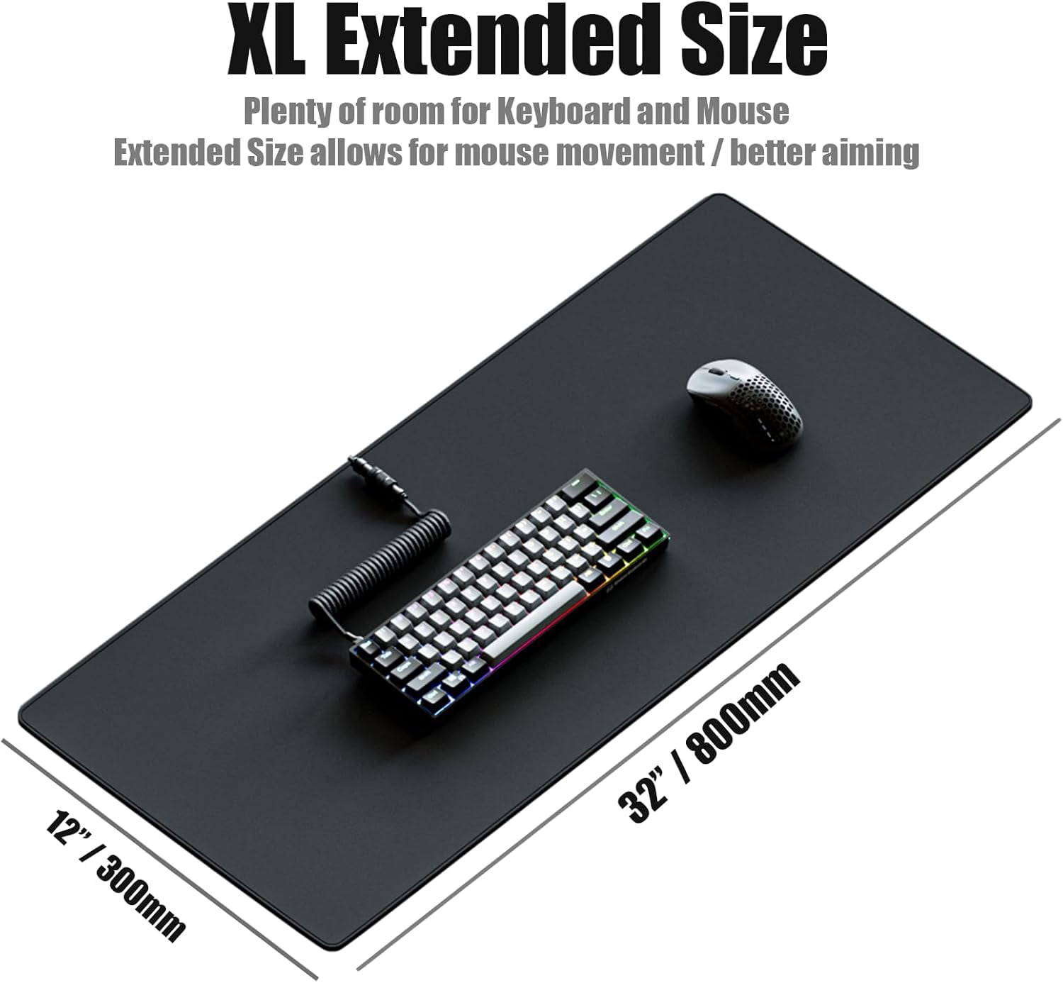 Large Gaming Mouse Pad - Non Slip Bottom - Stain & Water Resistant - Extended XXL Mousepad Large Desk Pad for Gaming, Office & Home - Desk Mat for Keyboard and Mouse - 32" x 12" (Black)