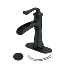 BWE Bathroom Sink Faucet with Drain Assembly and Supply Hose Lead-Free Waterfall Matte Black Faucet Single-Handle Single Hole Lavatory Mixer Tap