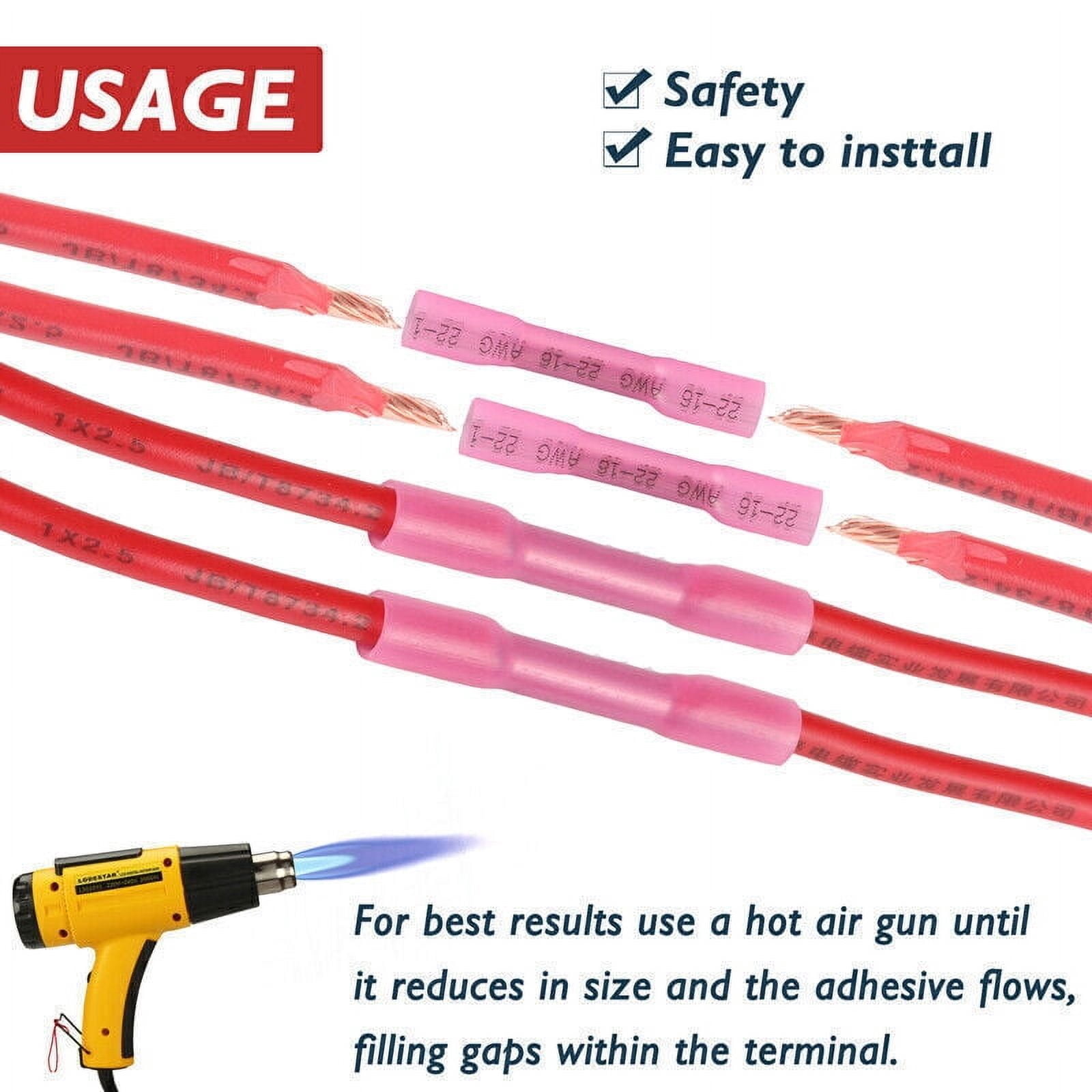 500Pcs RED Heat Shrink Butt Wire Connectors Crimp Terminals AWG 16-22 Gauge