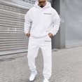 thumbnail image 2 of PMVFHDE Hoodies for Men Set Solid Color Hooded Sweatshirt and Pants Casual Sports Print Loose Two Piece Outfit White,S, 2 of 4
