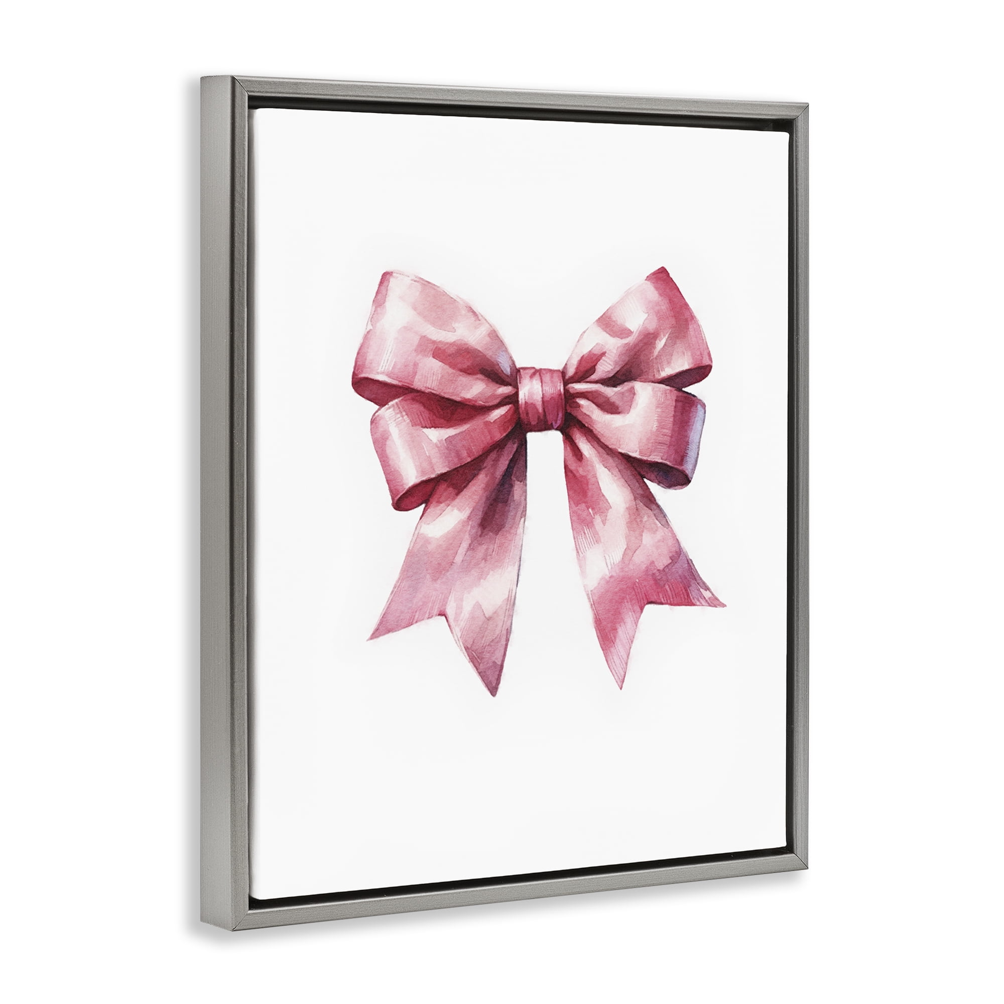 Stupell Industries Full Pink Ribbon Fashion Painting Gray Floater Framed Canvas Art Print Wall Art, 17 x 21