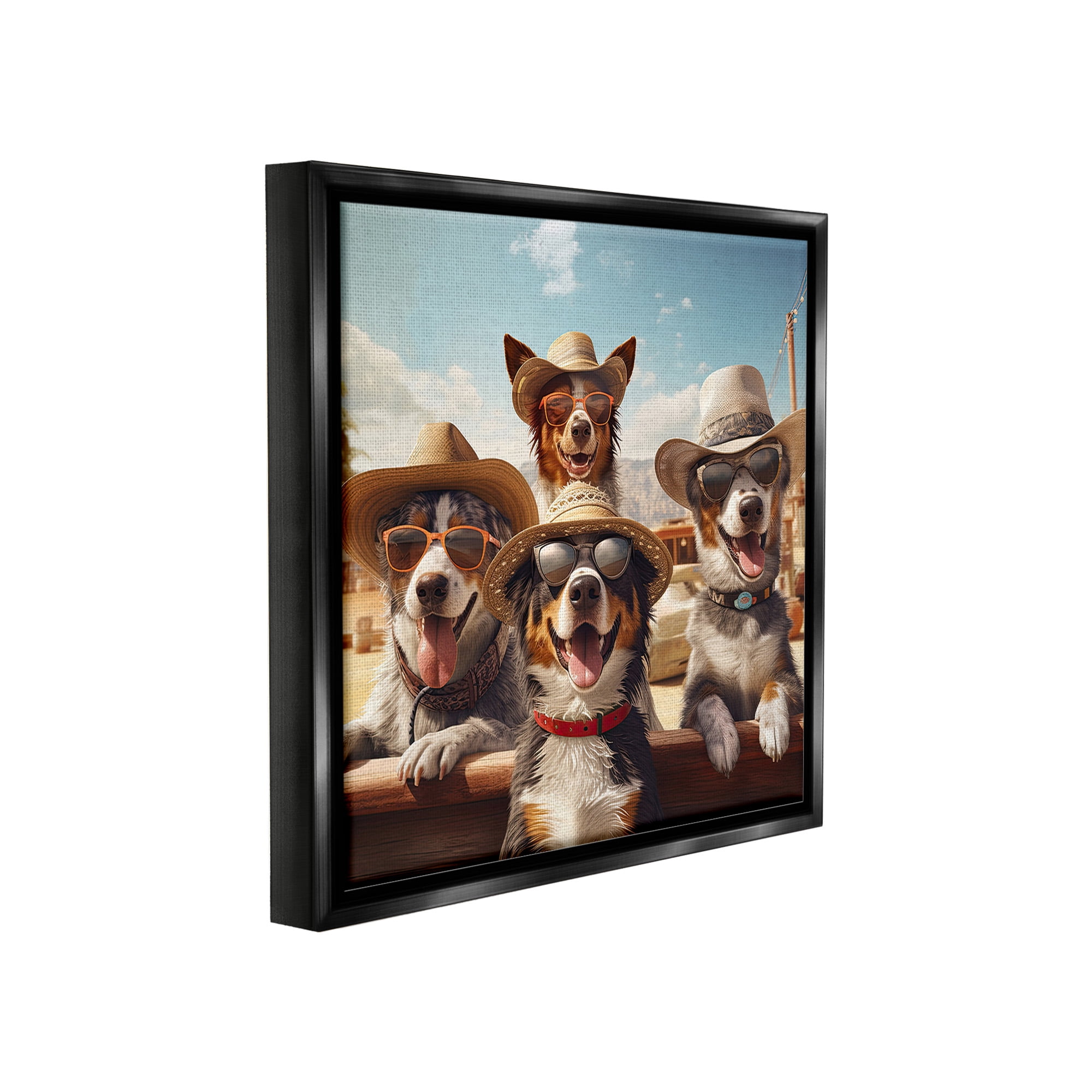 Stupell Industries Southwestern Cowboy Dogs Animals & Insects Painting Black Floater Framed Canvas Art Print Wall Art, 25 x 25