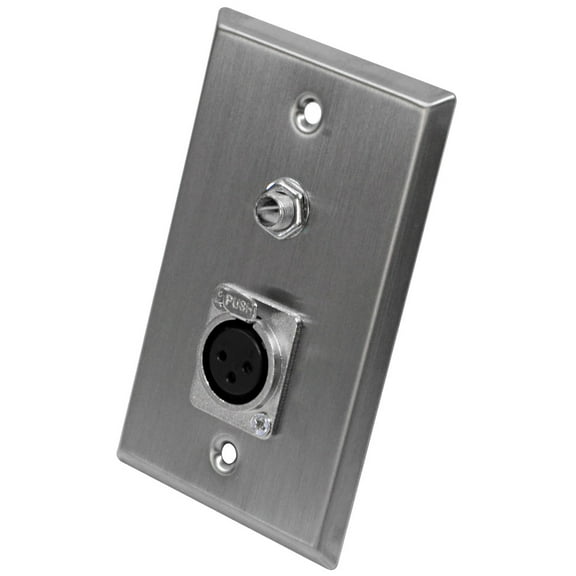 Seismic Audio Stainless Steel Wall Plate - One 1/4" TS Mono Jack and One XLR Female Connector Silver - SA-PLATE6