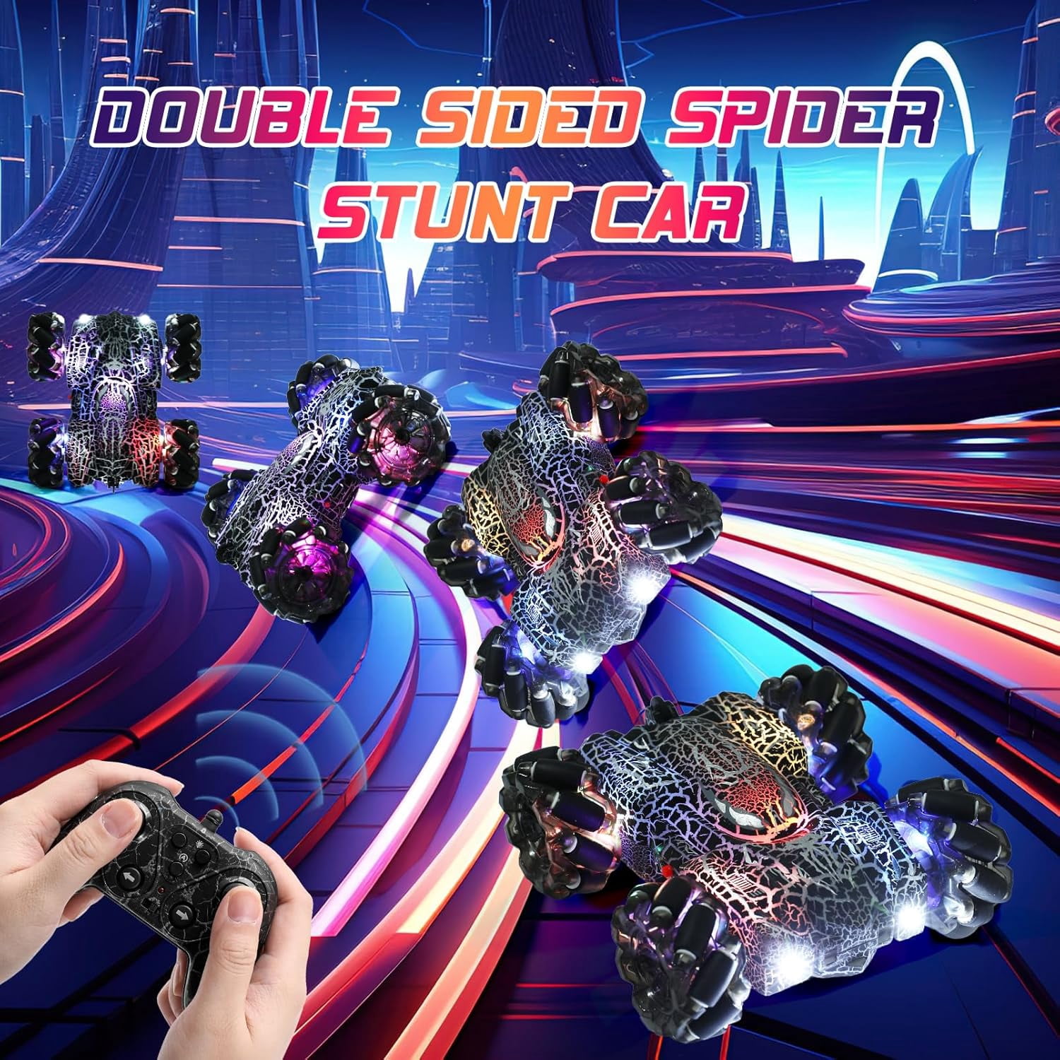 Gesture Control RC Stunt Car for Kids, 2.4GHz Hand Controlled Remote Control Car with 360° Rotation, Double-Sided Driving, LED Lights, Rechargeable Off Road Toy for Boys Ages 4 5 6 7 8 9 10 11 12