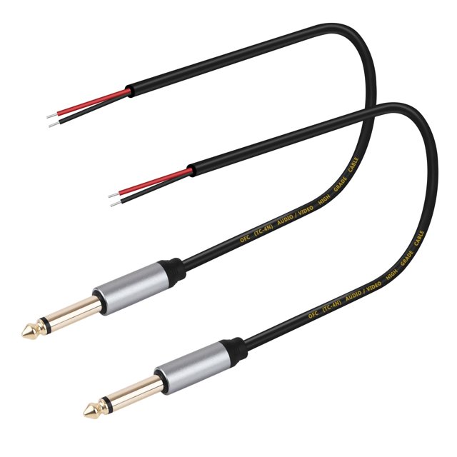 Hiebee Reemplazo De Enchufe Macho De 6,35 Mm A Cable Desnudo Extremo Abierto Ts 2 Polos Mono 1/4"" 6,35 Mm Conector Jack Cable De Audio Para Reparación De Cable De Altavoz De Micrófono (Paquete De 2 1