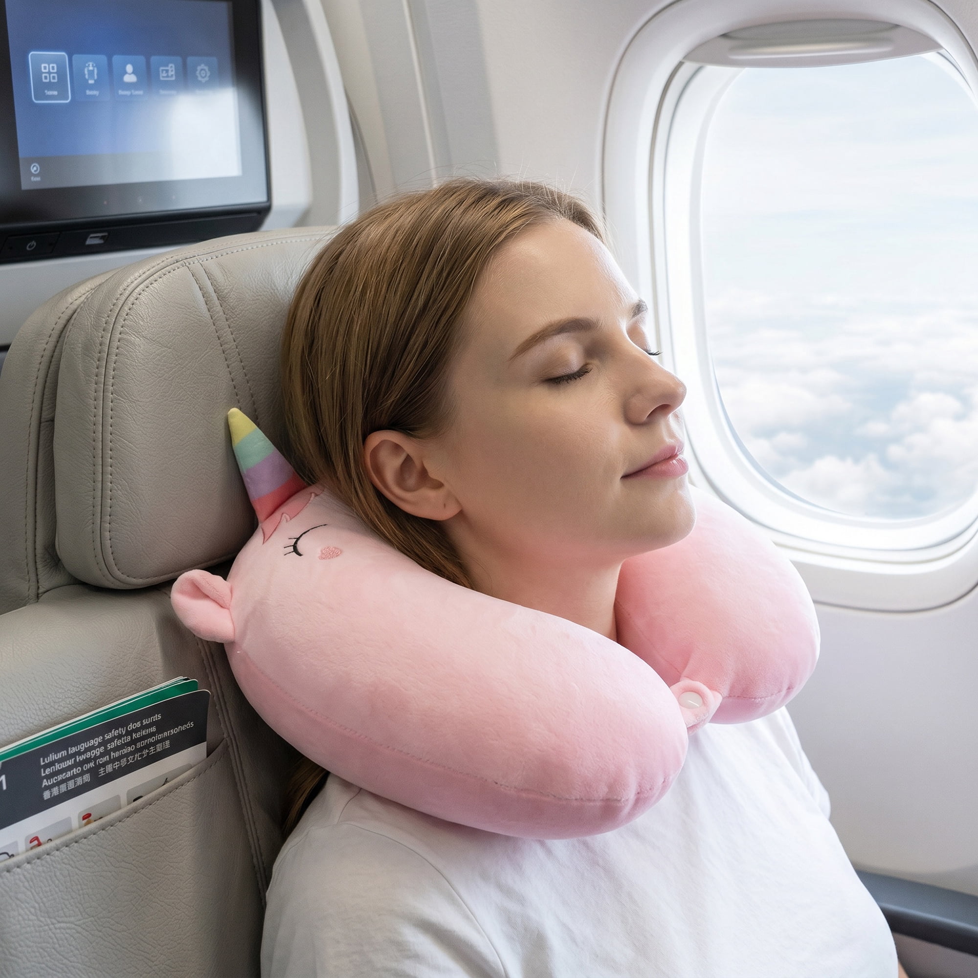 Unique Bargains Memory Foam Neck Pillow U Shape Snap Closure Head Rest Pink 12"x12"