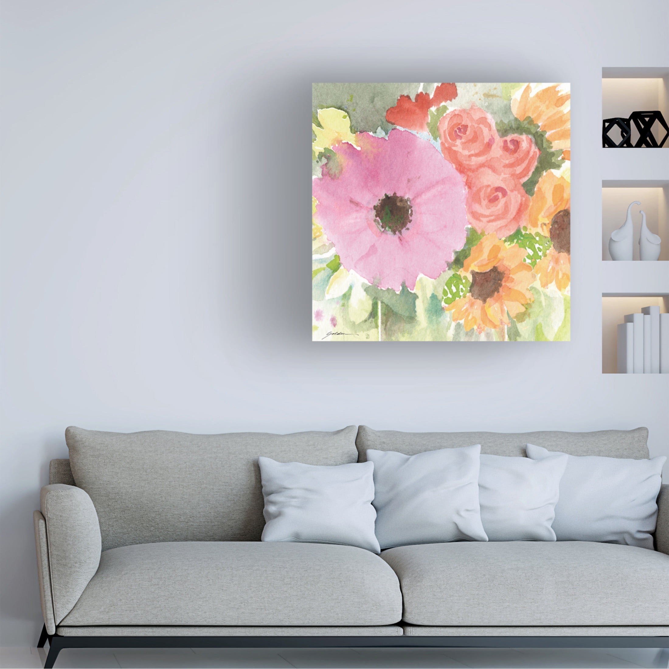 Canvas Wall Art - Sheila Golden 'The Birthday Bouquet #2' Wall Art for Living Room, Bedroom, or Office Décor by Trademark Fine Art - 35 x 35 Inches