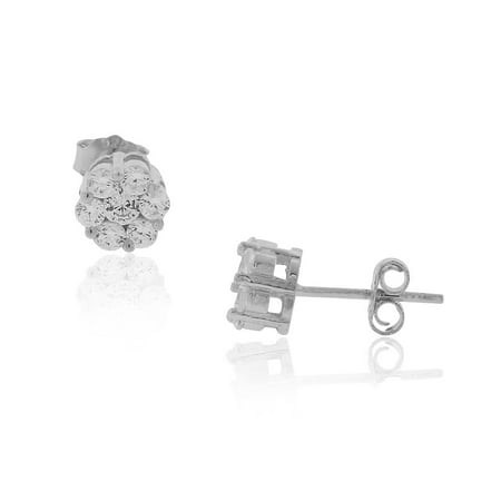 Sterling Floral Earrings - 925 Sterling Silver Flower Floral White Clear CZ Small Stud Earrings, 0.25