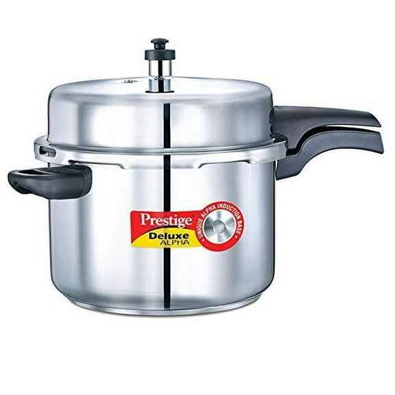 Prestige 8-Liter Deluxe Alpha Induction Base Stainless Steel Pressure Cooker, Small, Silver