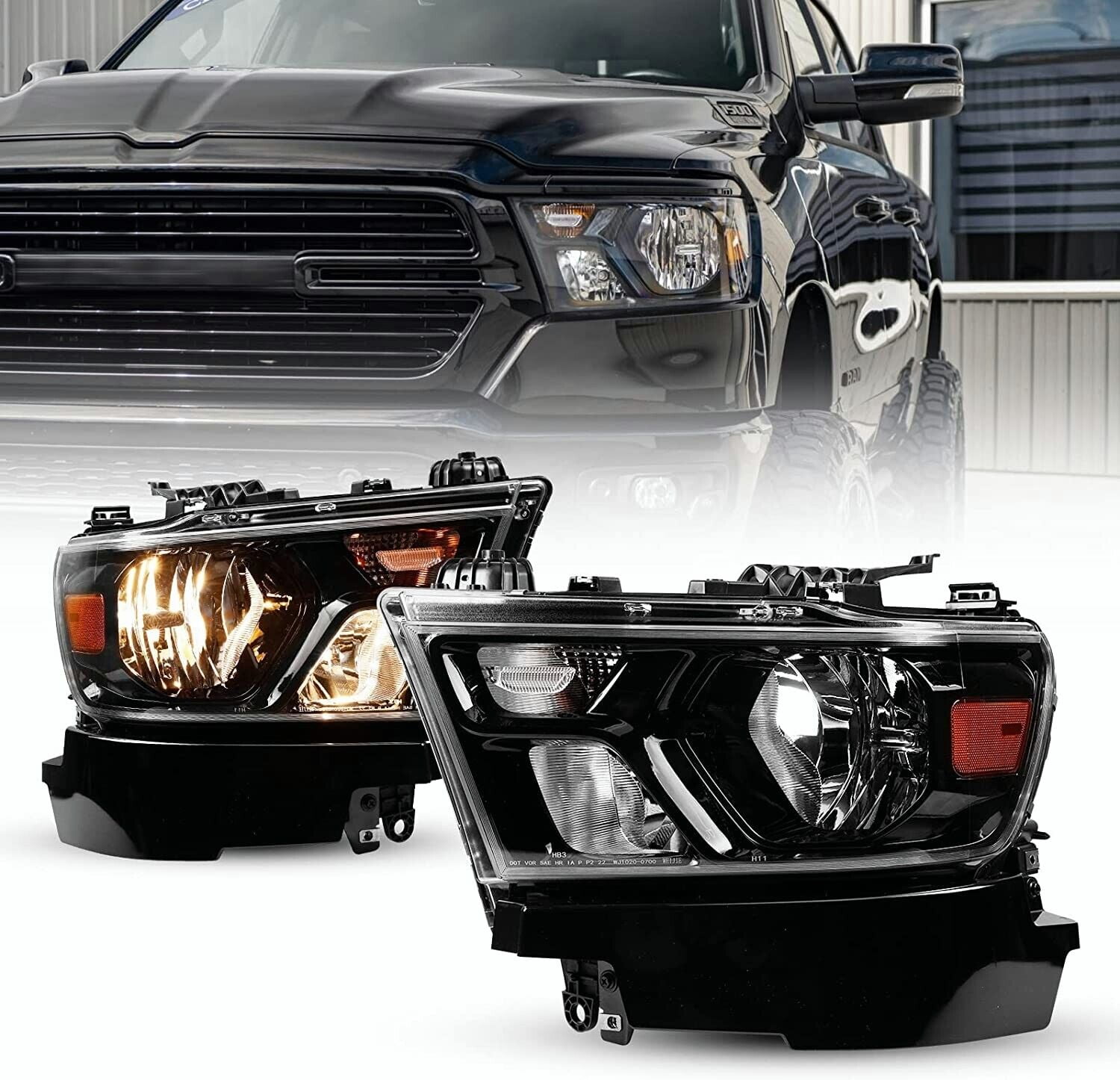 For 20192022 Ram 1500 Halogen Black Headlights Headlamps Replacement