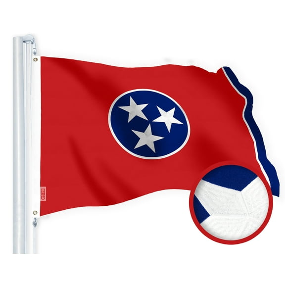G128 Tennessee State Flag | 3x5 Ft | StormFlyer Series Embroidered 220GSM Spun Polyester | Embroidered Design, Indoor/Outdoor, Brass Grommets, Heavy Duty, All Weather