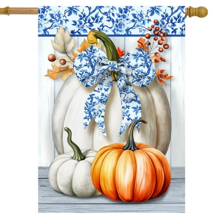 Briarwood Lane Blue and White Pumpkins House Flag