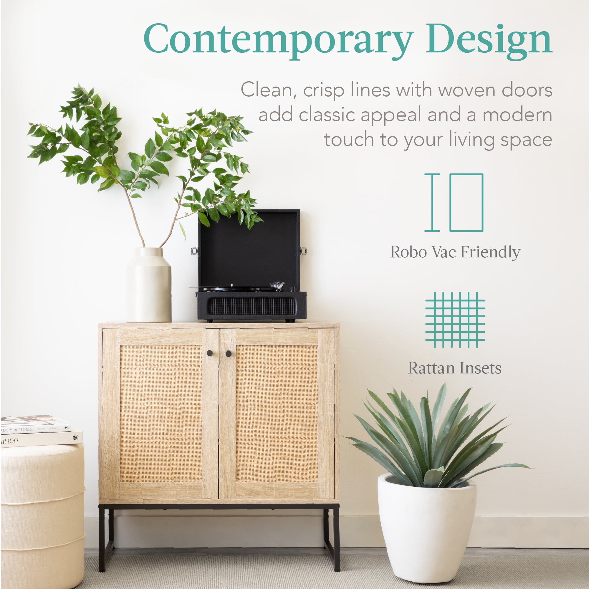 Best Choice Products 2-Door Rattan Storage Cabinet, Accent Furniture, Cupboard w/ Non-Scratch Foot Pads - Natural