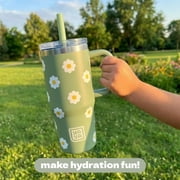 YAYA My First Travel Tumbler for Preschool & Kids 3+, Insulated Stainless Steel Tumbler with Reusable Silicone Straw & Spill-Proof Lid, Cup Holder Compatible, BPA-Free, 12oz, Daisies