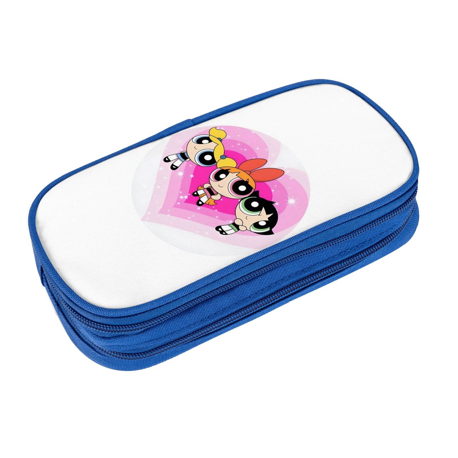 The Powerpuff Gi-rls Pencil Case Large Capacity Pencil Pouch Penbag Office Stationery Organizer Travel Makeup Bag Blue