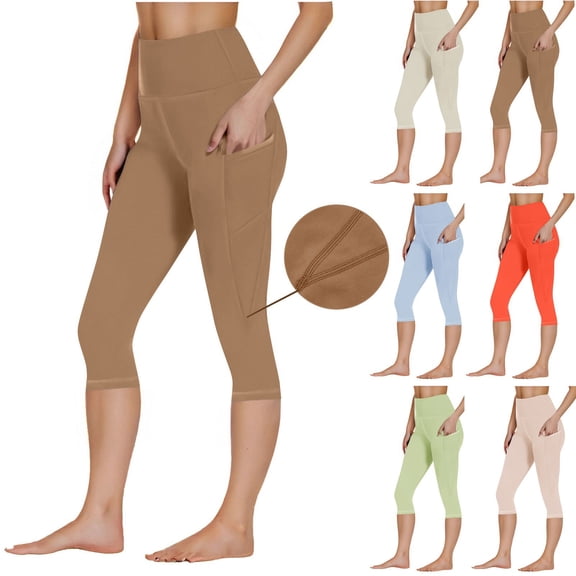 Oksale High Waist Capri Leggings with Pockets for Women Slim Fit Stretch Tummy Control Yoga Pants for Cycling Running Workout Fitness Green M