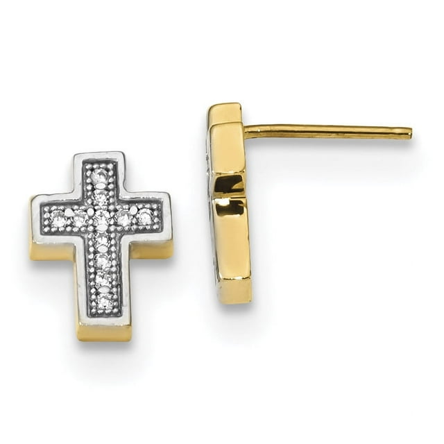 14k Yellow Gold Cubic Zirconia Cz Cross Stud Earrings Ball Button Religious
