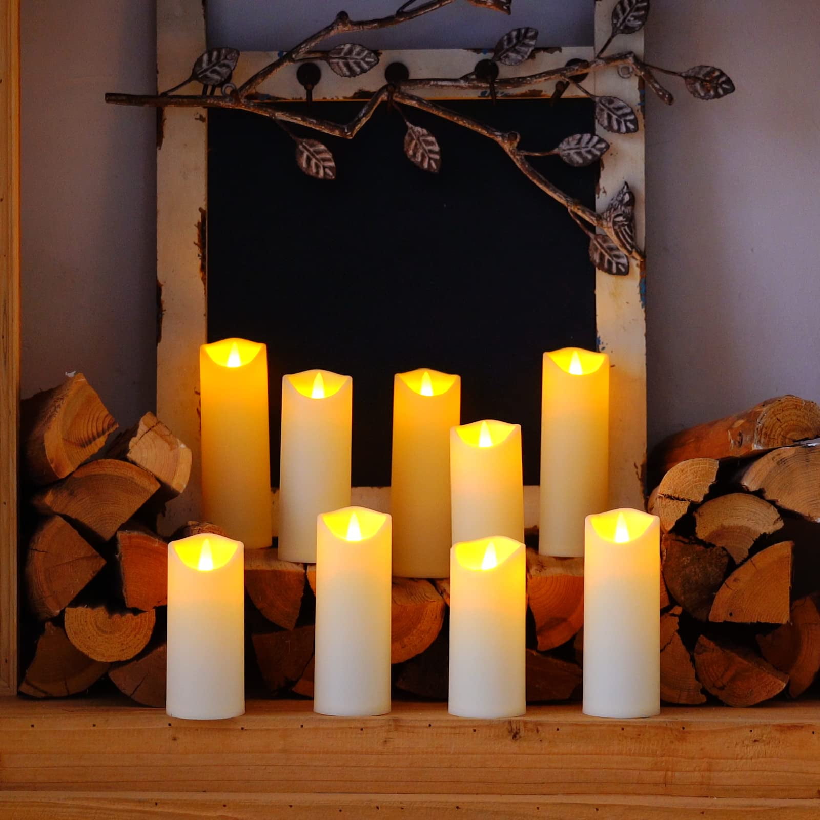 Merrynights Flameless Candles Traditional LED Battery Operated with Remote Timers Frosted Plastic Set of 9