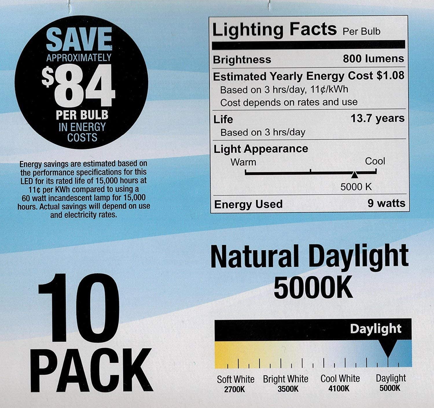 FEIT 60W LED Bulbs Non Dimmable 800L 5K 10PK