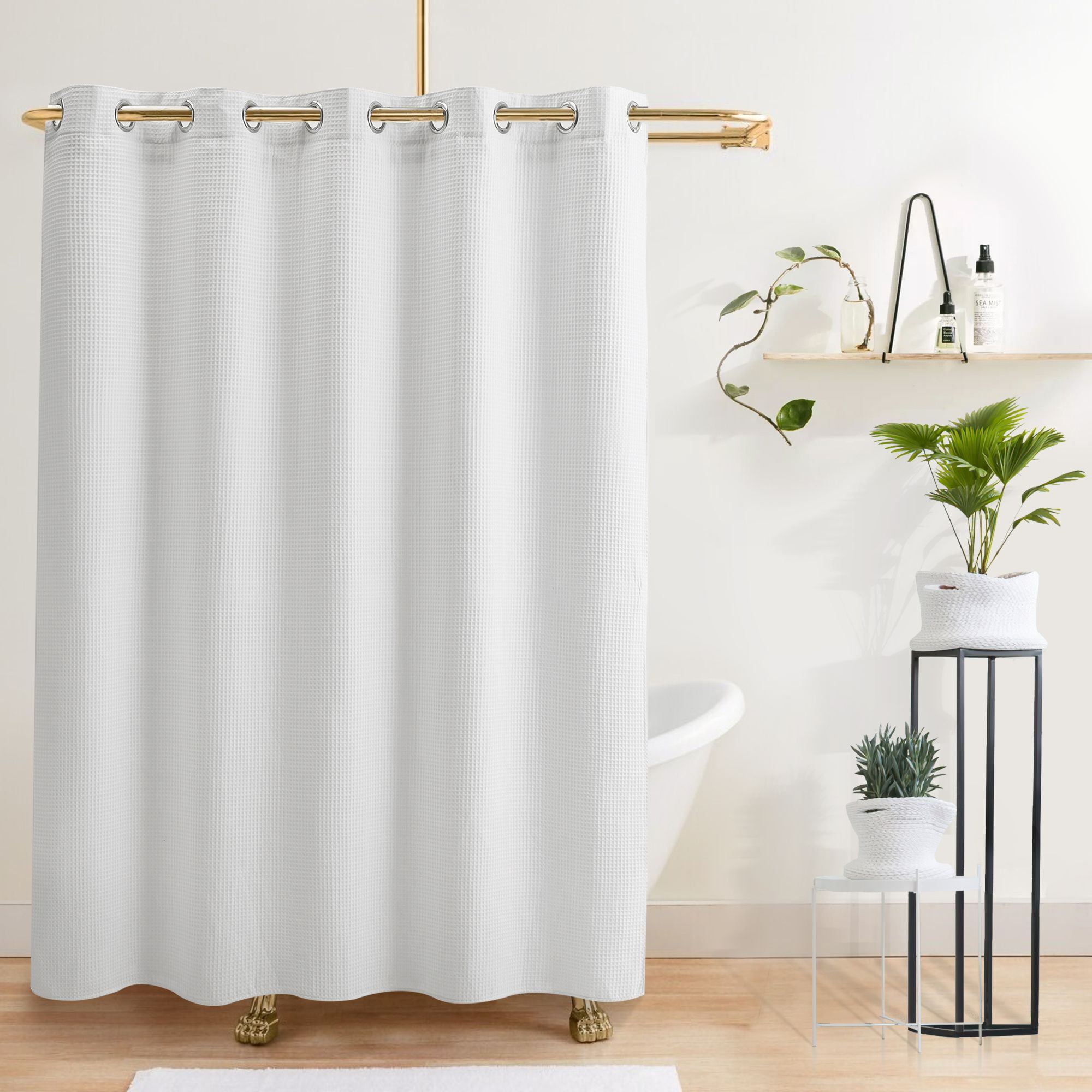 Waffle Weave Shower Curtain with Snap-In Liner, 12 Hooks Included Latitude Run Color: White, Size: 72 H x 48W