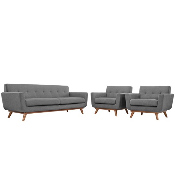 Modern Contemporary Armchairs and Sofa (set of three), Grey Fabric