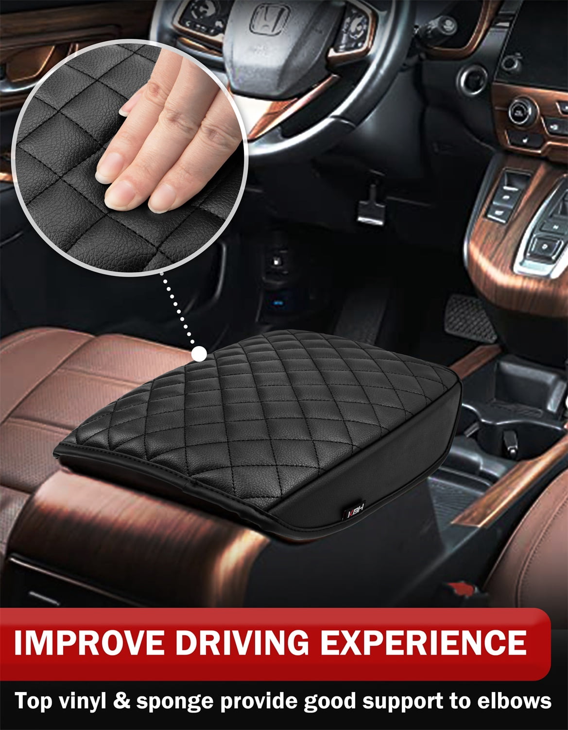 KBH Car Armrest Cover for Honda CRV Accessories 2017-2022, Leather Middle Console Lid Cushion Protector Interior Trim
