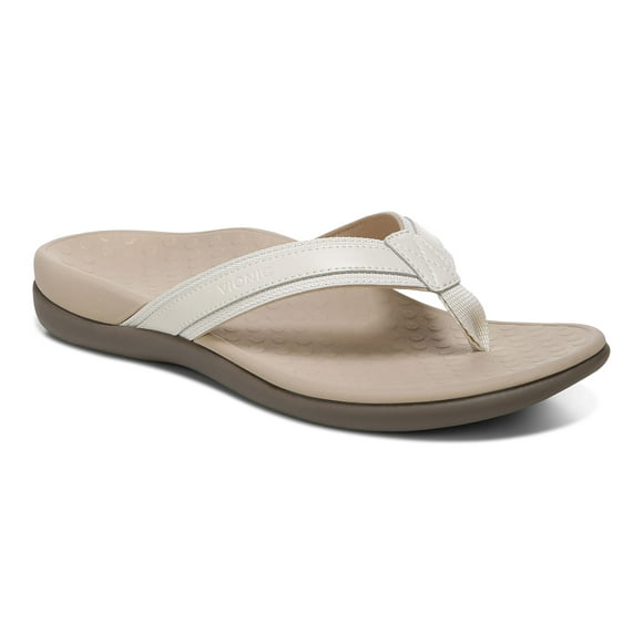 Vionic Women's Tide II Toe Post Sandal - Ladies Flip Flop with Concealed Orthotic Arch Support Cream 8 Medium US