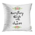 thumbnail image 1 of EREHome Phrase Manuscrite Tout Commence Rêve Décorée Motif Floral Taie d'Oreiller Housses de Coussin 18x18 Pouces, 1 of 1