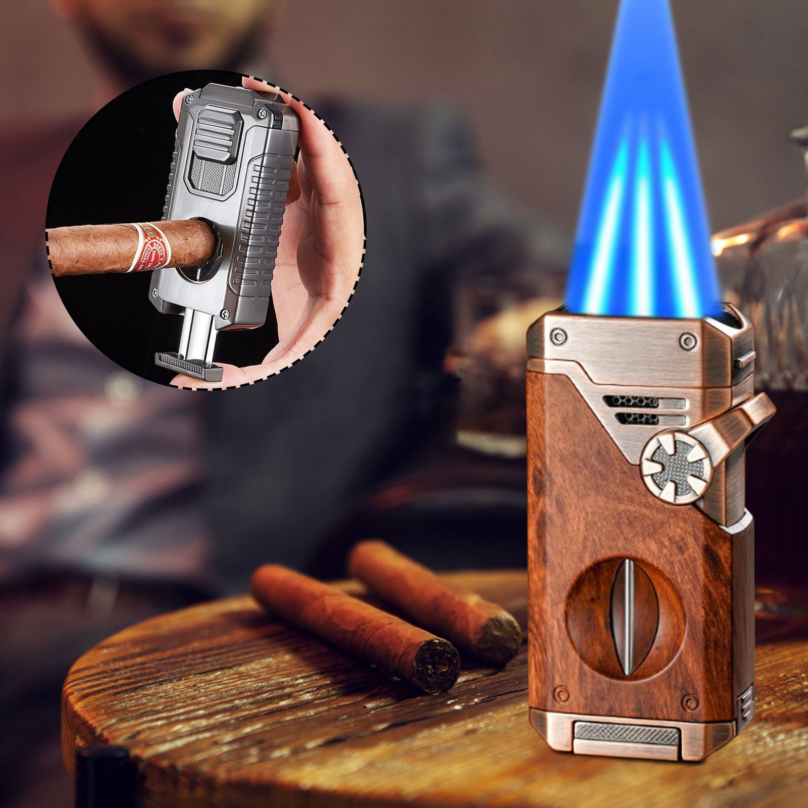 Portable Multi-Function Four-Flame Lighter, Ergonomic Compact Outdoor Household Lighter With Safety Features, Reliable For Camping Grilling And Evening Fire Use
