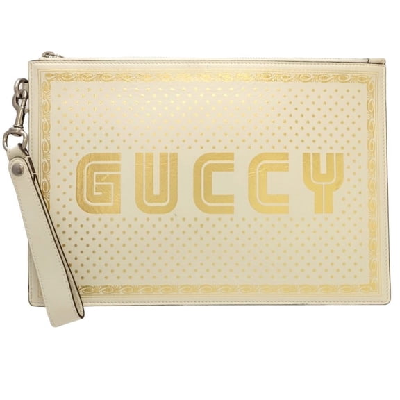 Pre-Owned GUCCI SEGA collaboration 510489 Second bag clutch leather ivory gold 181080 (Good)