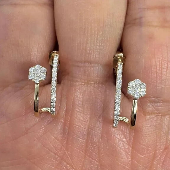 Real Moissanite 2CT Round Cut Women's Weddings Huggie Hoop Earrings 14K Yellow Gold Plated