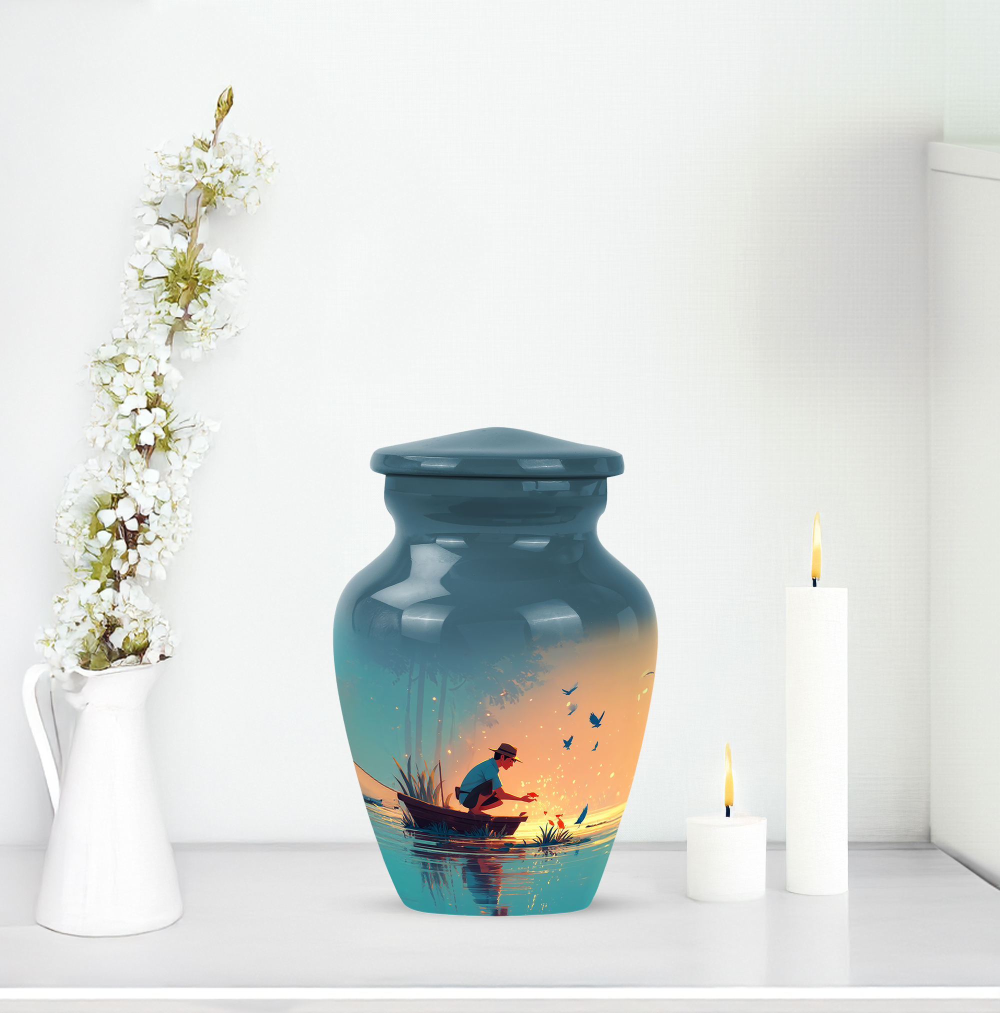 MUKTIVE Fishing Keepsake Urns for Ashes Adult Male & Male - Mini Burial Urns for Adult Human Ashes Remains - Fisherman Little Funeral Urn for Dad - 3 Inch