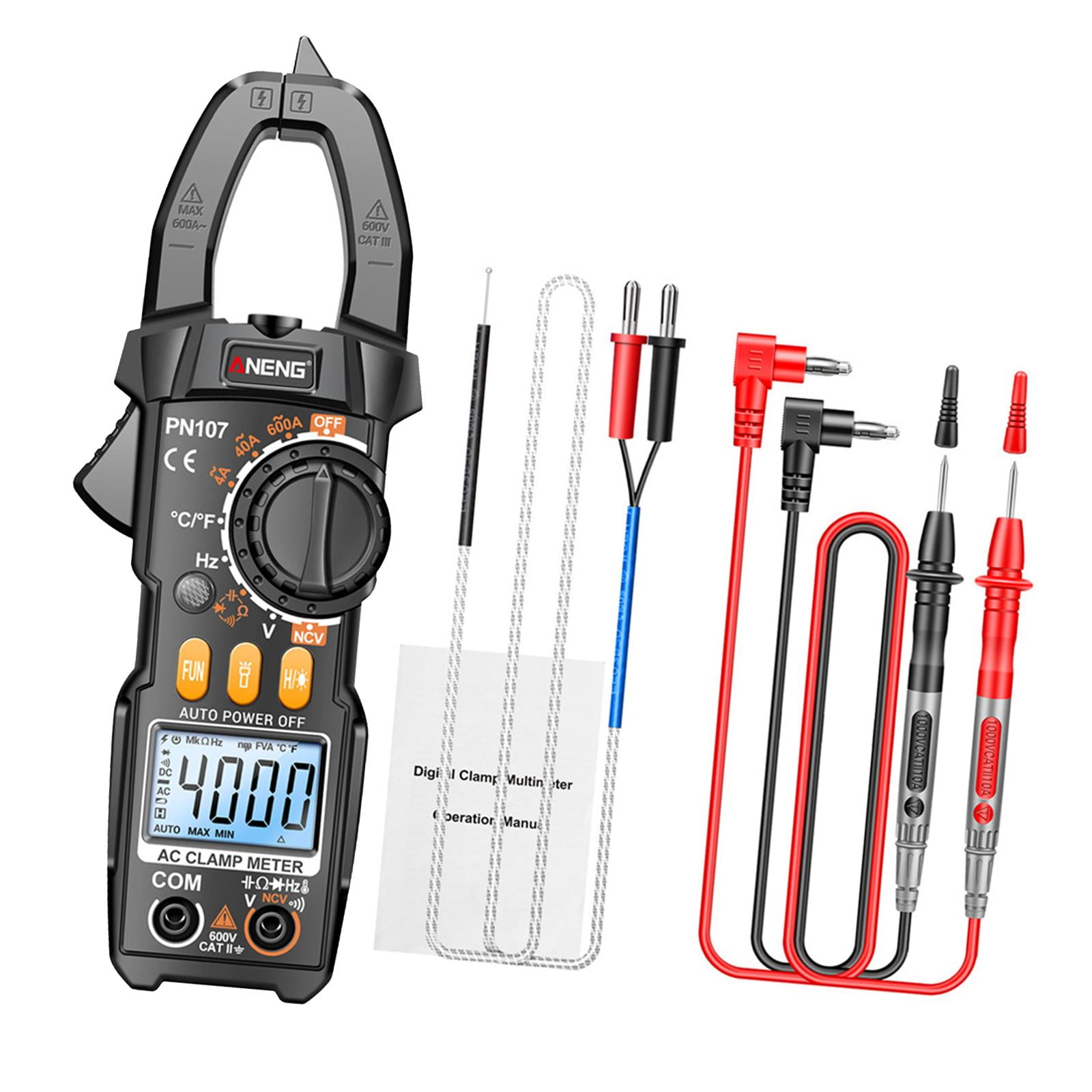 funtasica Digital Multimeter Handheld Smart Tester Lightweight Digital Clamp Meter Meter DC Ammeter for Fuses Vehicles Home , Black