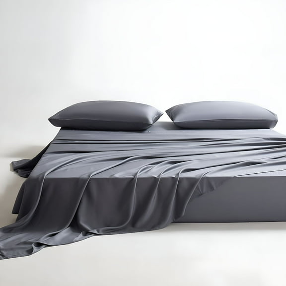 AUQ 4-Piece Organic Bamboo King Bed Sheet Set,Bark Gray – Luxury Soft,Cooling Sheets with 18-Inch Deep Pocket Cozy Earth Bamboo Sheets