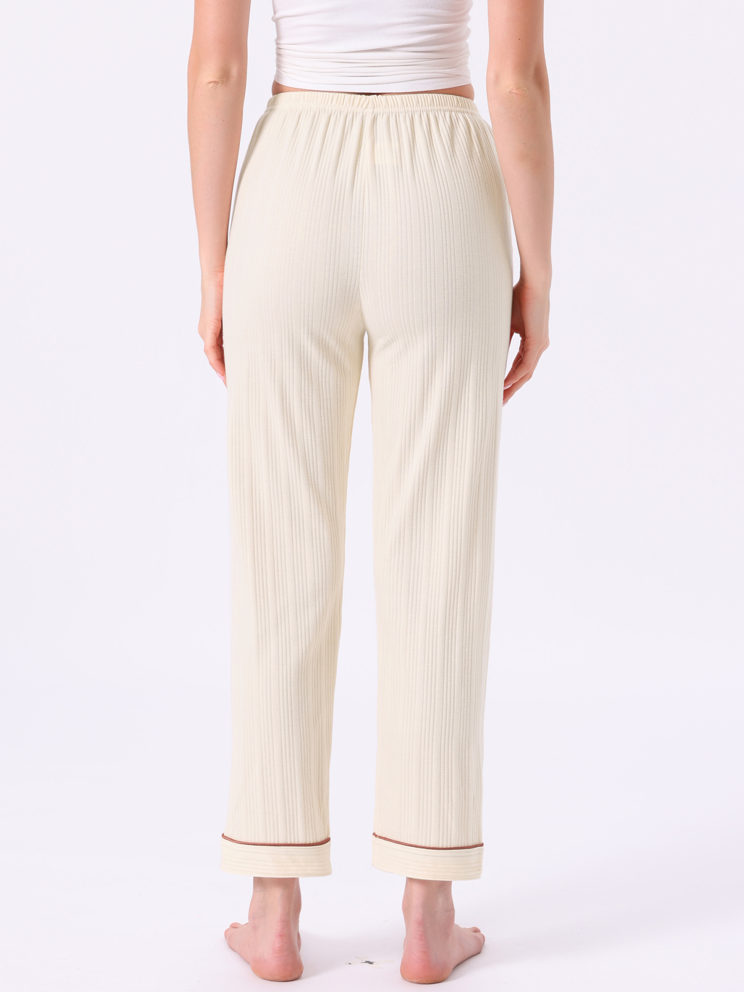 DARING DIVA Women's Cotton Knit Ribbed Elastic Waist Loungewear L White