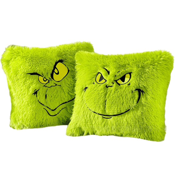 Green Christmas Pillow Covers 18x18 Set of 2, Plush Faux Fur Throw Cushion Cases for Couch Sofa Holiday Decor