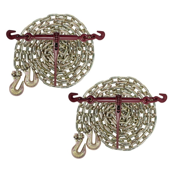 5/16" Grade 70 Chain and Binder Kit | Includes (2) 5/16" - 3/8" Ratchet Load Binder & (2) 5/16" x 20' G70 Transport Chain w/Grab Hooks | 4700 lbs WLL for Flatbed Truck Trailer Tie Down