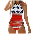thumbnail image 1 of TSADFHJI Womens Swimsuits Women's Flag Independence Day Split Printing Tangini Neck Drawstring Side Drawstring Swimsuit Two Piece Suit S Red, 1 of 5
