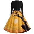 thumbnail image 5 of Halloween Dresses for Women Bat Cocktail Crew Neck Vintage Tea Length Dress Pumpkin 1950s Long Sleeve Novelty Dresses with Belt 2XL, 5 of 5