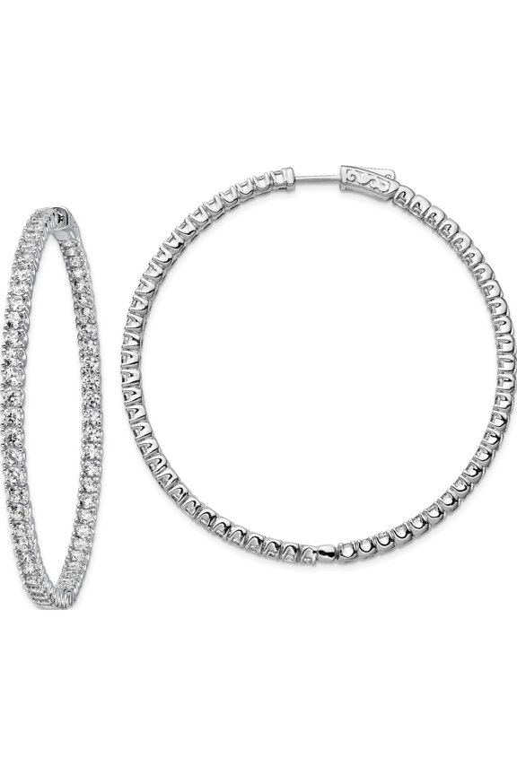 Sterling Silver Rhodium-Plated Cz In And Out Hinged Hoop Earrings (52 X 52) Made Indonesia qe7961