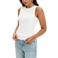 thumbnail image 4 of ATHLECHIC Women's Ruched Summer Ribbed Crew Neck Sleeveless Shirts S White, 4 of 5