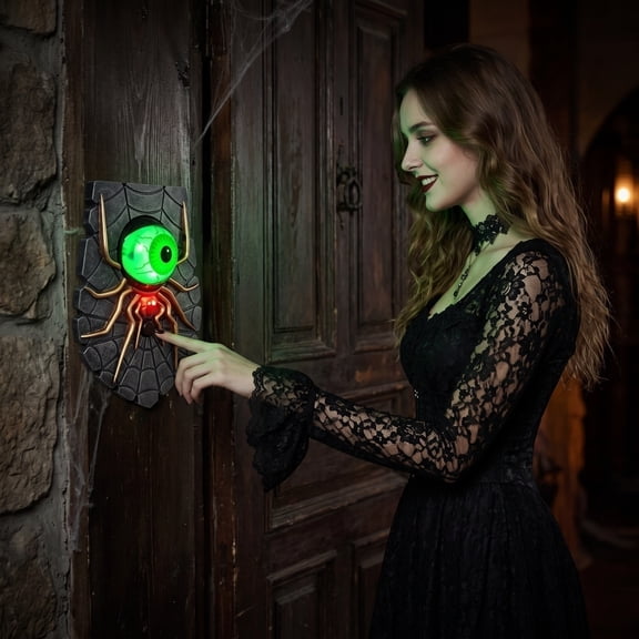 Halloween Eyeball Doorbell Light Up Haunted House Decor Scary Sound Effect Indoor Outdoor Halloween Party Prop Decoration for Front Porch Home