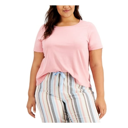 

JENNI Intimates Pink Cotton Blend Short Sleeves Rib-Knit Trim Sleep Shirt Plus 1X