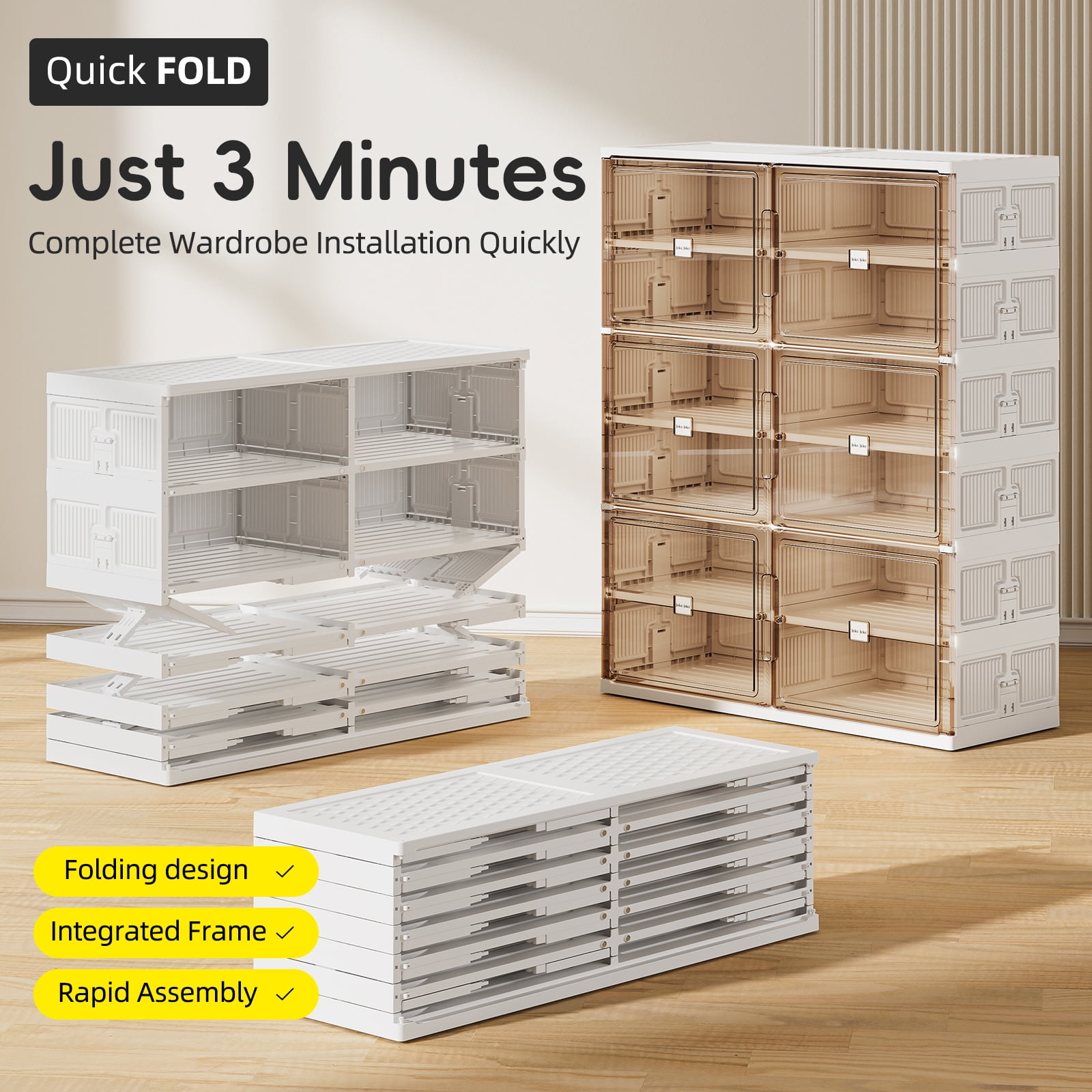 JEKO&JEKO 7-Tier Double Column Foldable Shoe Storage Rack with Magnetic Doors, White