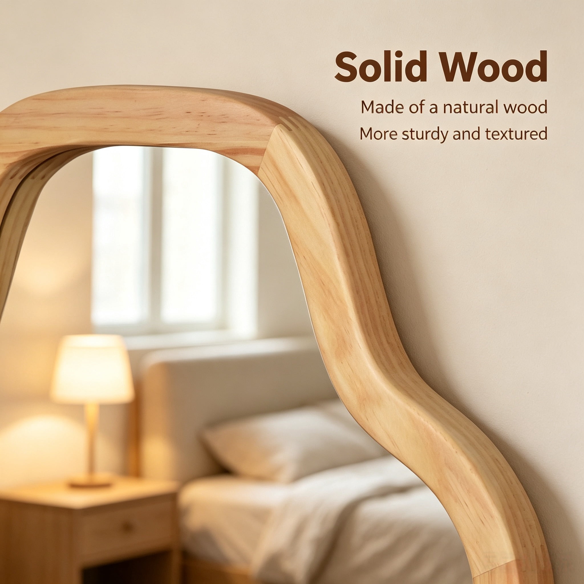 Garitin Wall Mirror and Cloud Shape Decorative Mirror 20 x 30 Inch, Solid Wood Framed Vanity Mirror for Bathroom Entryway Living Room, Natural