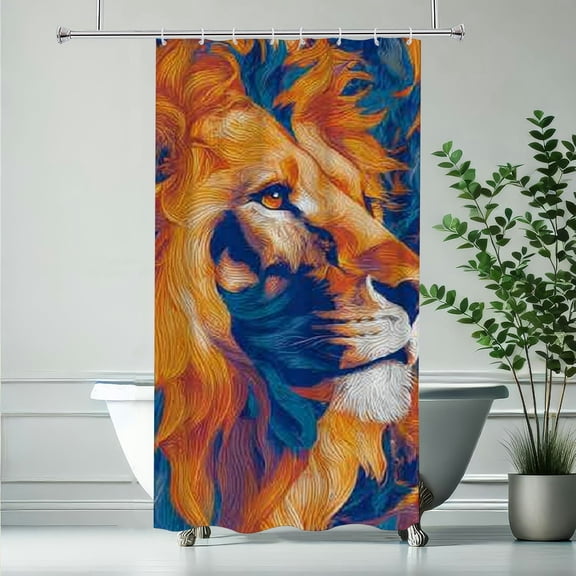 RKSupls Christmas Shower Curtain, Lion Shower Curtain with Hooks for New Year Home Bathroom Decor Washable Curtains, 36x72 in