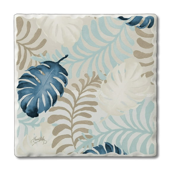 CounterArt "Blue Havana Palm" 1 Pack Absorbent Stone Tumbled Tile Coaster 4" by 4"