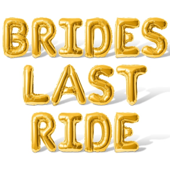 Letter Balloons - BRIDES LAST RIDE 16" Inch Alphabet Letters Foil Mylar Balloon Bachelorette Party Banner (Gold)
